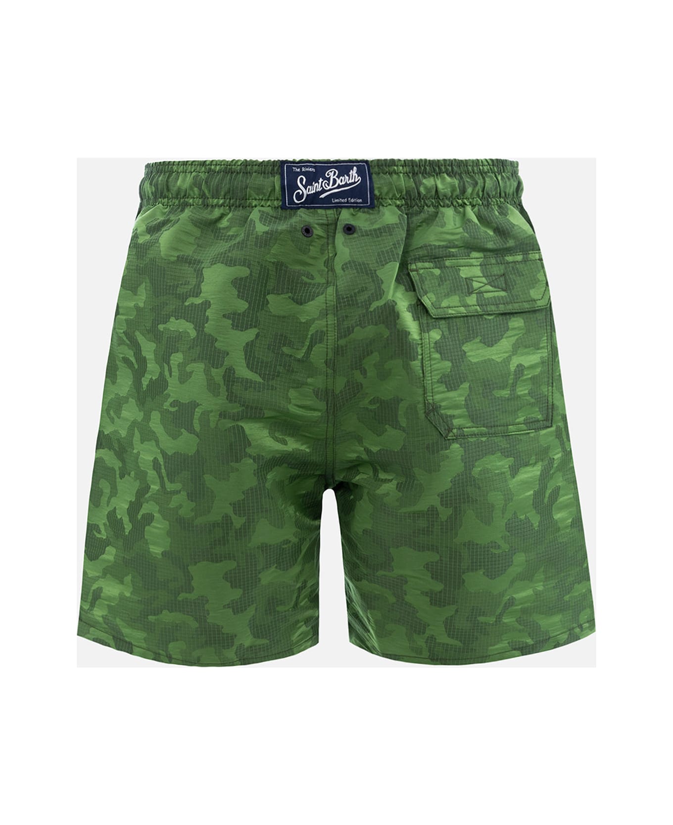 MC2 Saint Barth Man Ripstop Fabric Swim Shorts Harbour The Riviera With Camo Jacquard - GREEN