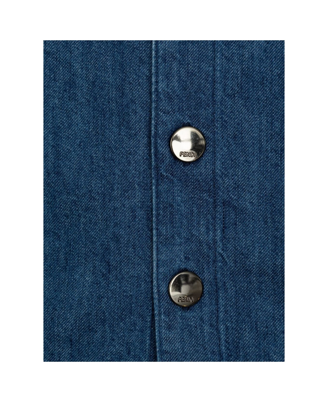 Fendi Kids Denim Shirt With Logo - Blue