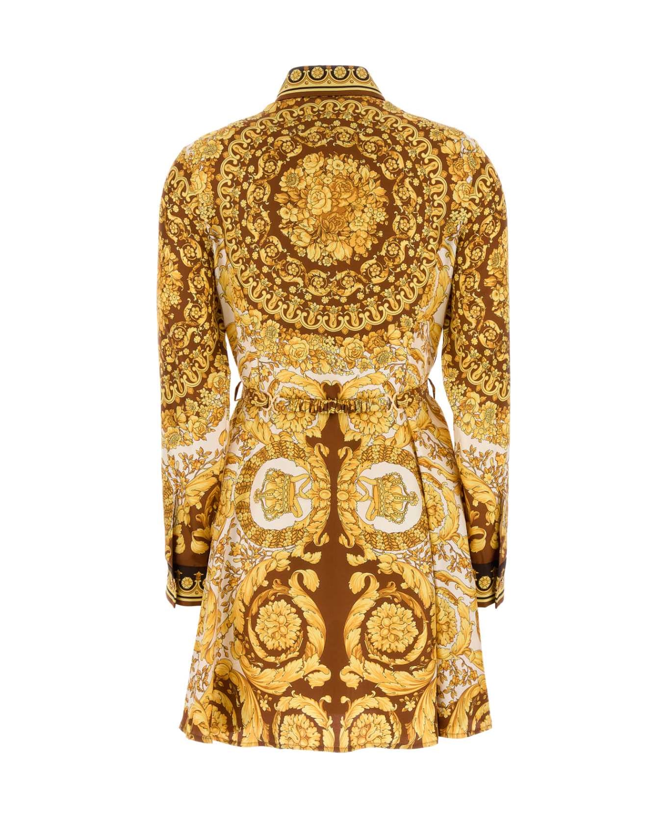 Versace Printed Twill Shirt Dress - DARKBROWNSPICEBROWNEGGSHELL