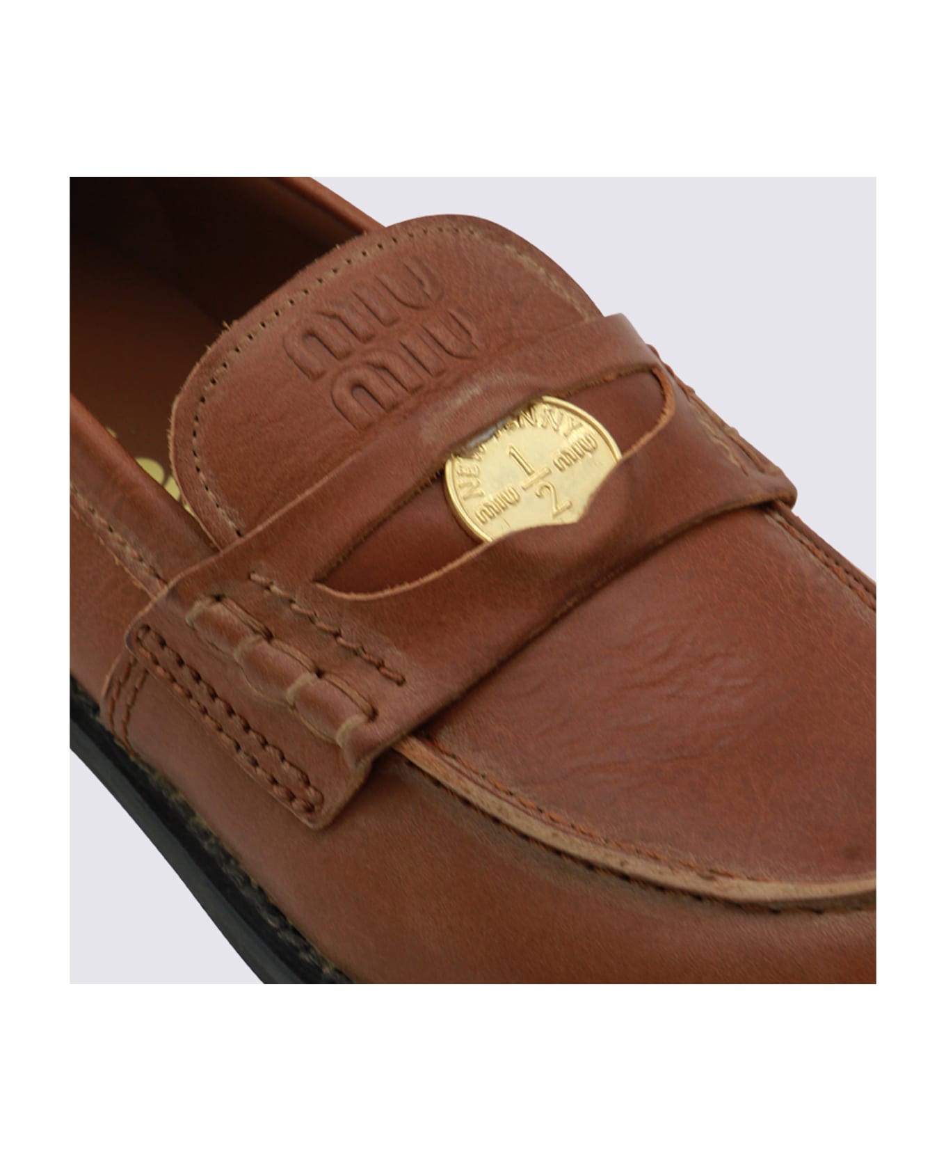 Miu Miu Brown Leather Loafers - Brown