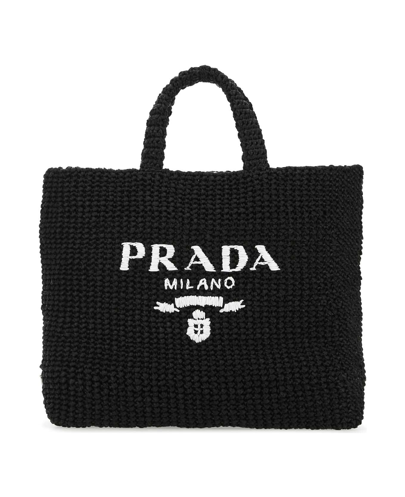 Prada Black Raffia Shopping Bag - F0002