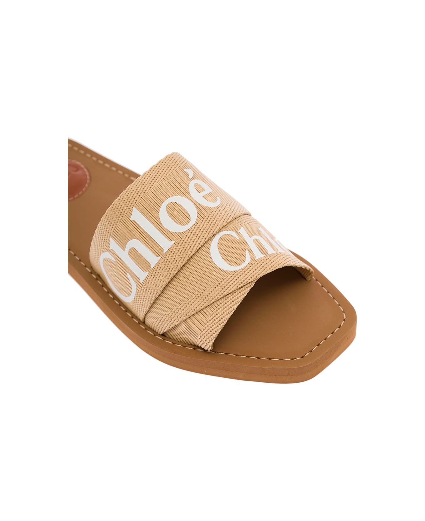 Chloé 
woody
 Beige Sabot With Contrasting Logo In Canvas - Beige