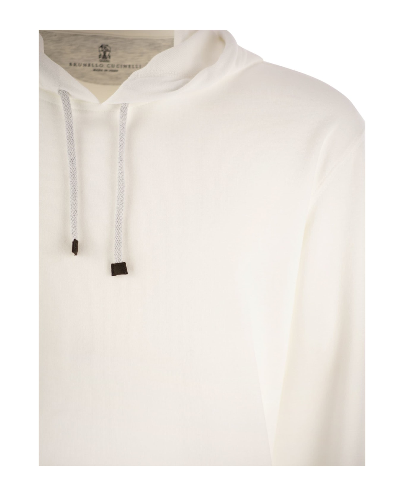 Brunello Cucinelli Cotton Fleece Hooded Topwear - White