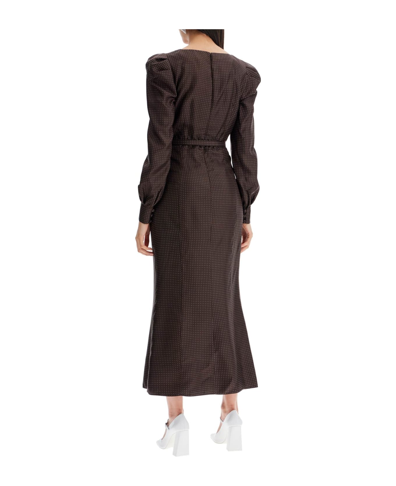 Alessandra Rich Brown Silk Twill Long Dress - BROWN-WHITE (Brown)