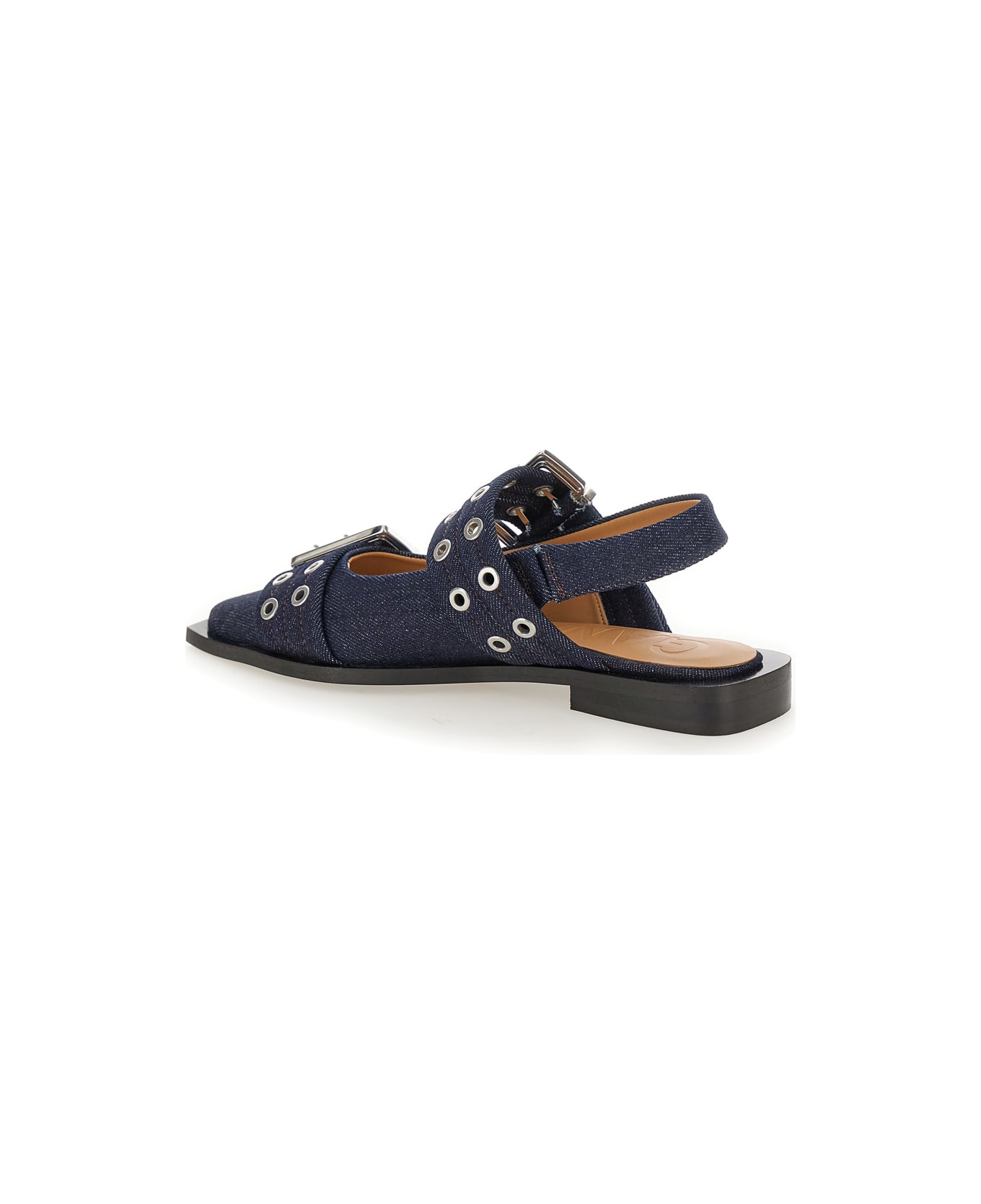 Ganni Blue Ballet Shoes With Double Buckle In Denim Woman - Blu