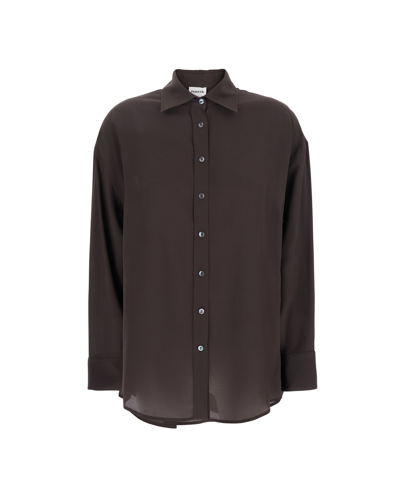 Parosh Dark Brown Shirt With Pointed Collar And Long Sleeves In Silk Woman - Brown