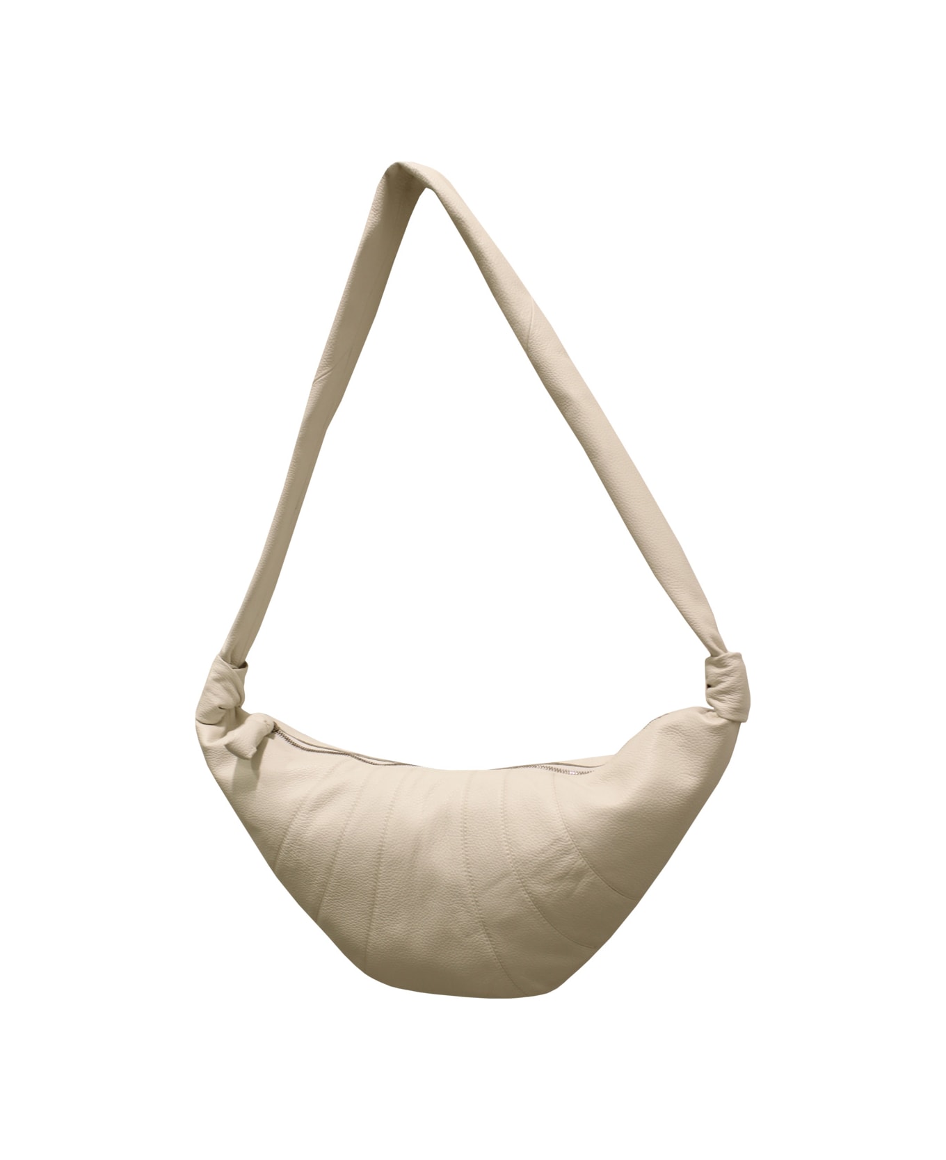 Lemaire Medium Croissant Bag In Grained Leather - Chalk