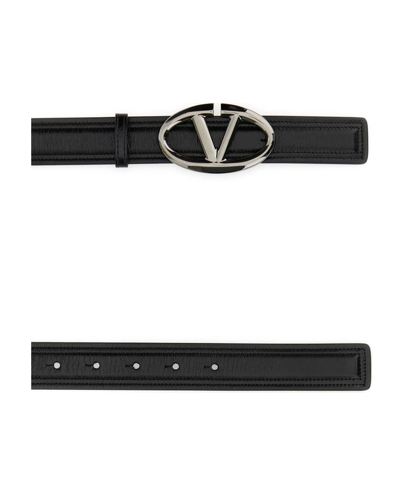 Valentino Garavani Black Leather Vlogo Belt - NERO