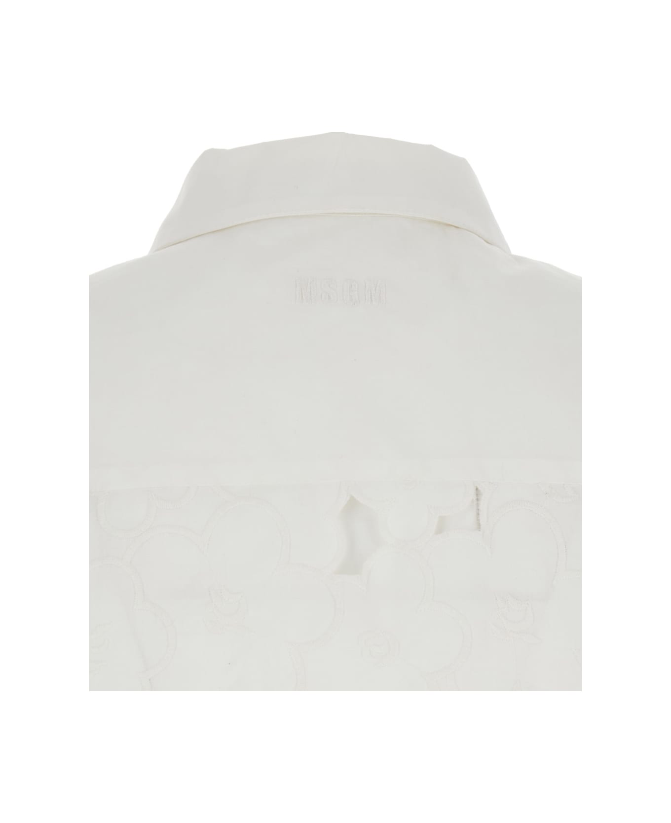 MSGM White Shirt With Classic Collar And All-over Perforated Details In Cotton Woman - White