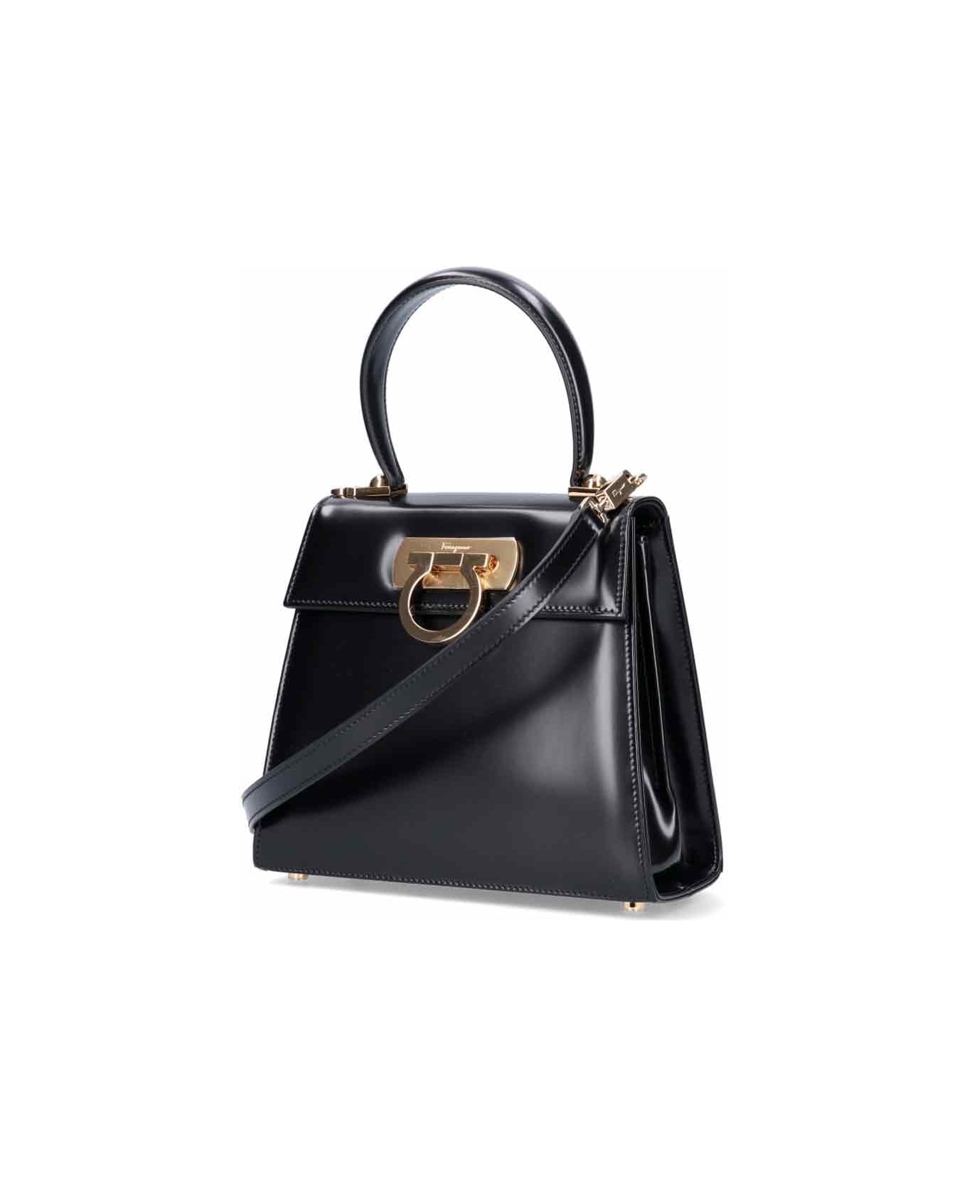 Ferragamo 'gancini' Top Handle Bag - Black  
