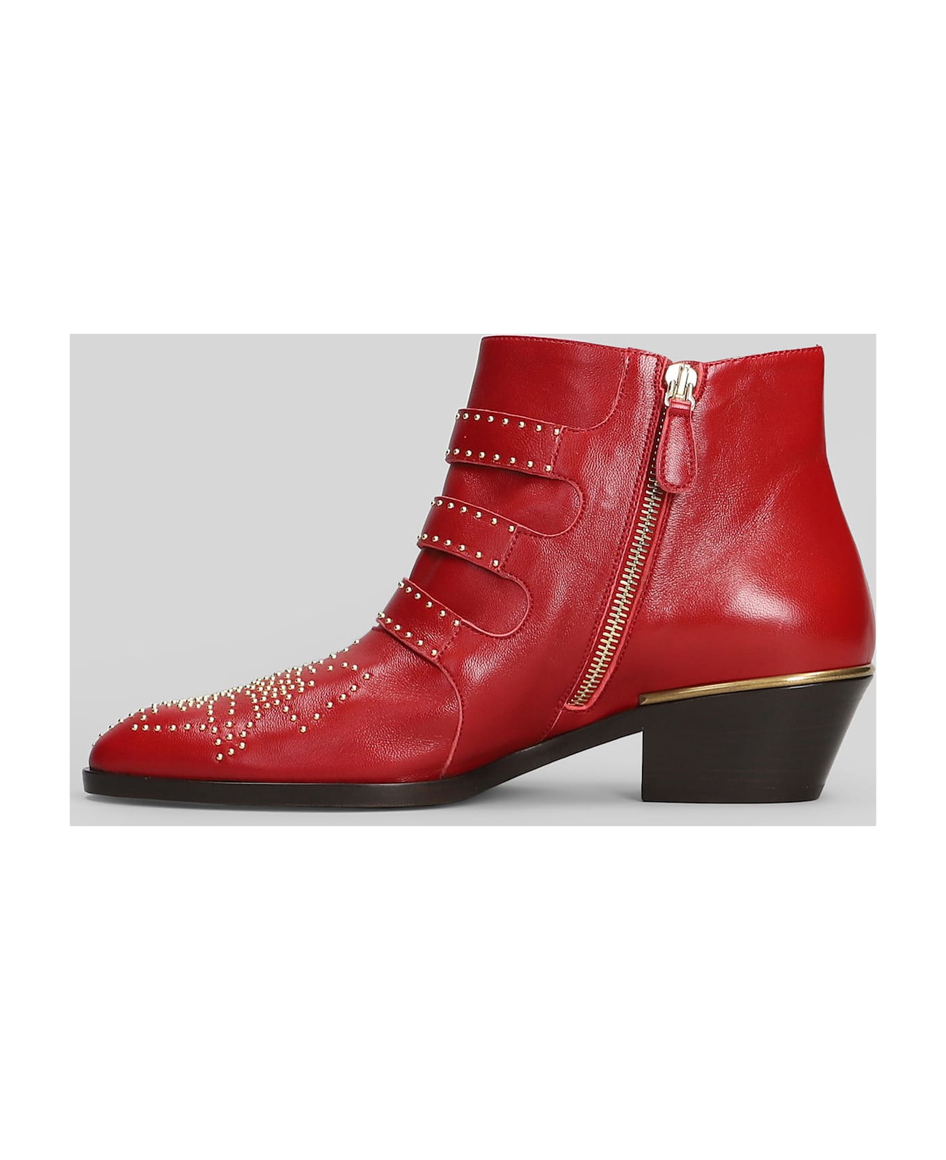 Chloé Susan High Heels Ankle Boots In Red Leather - red