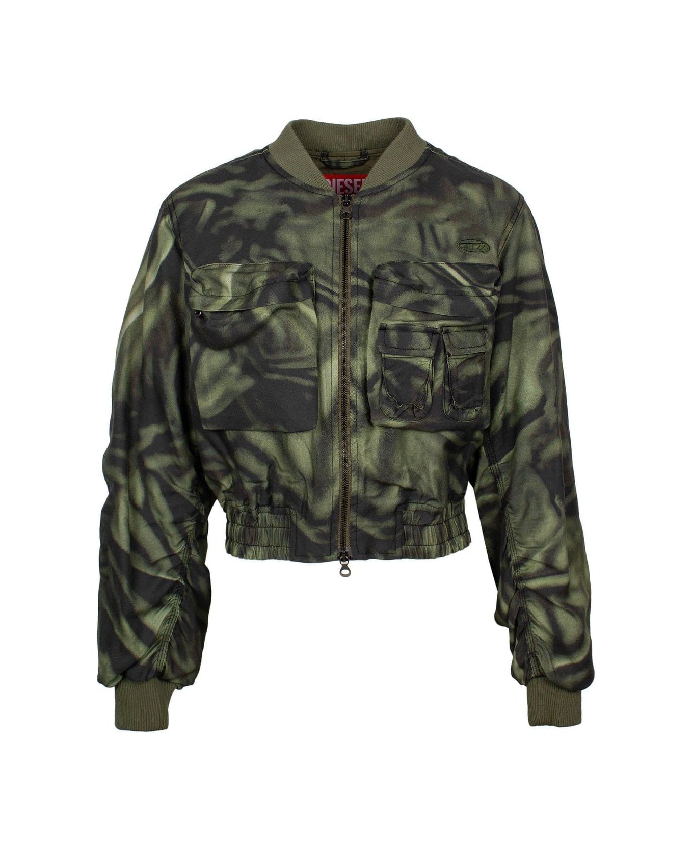 Diesel G-khlow Abstract-printed Cropped Bomber Jacket - Military