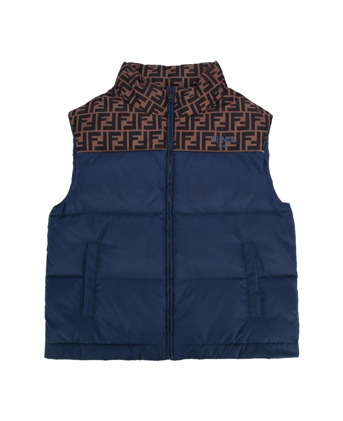 Fendi Ff Logo Detailed Padded Gilet - Blue