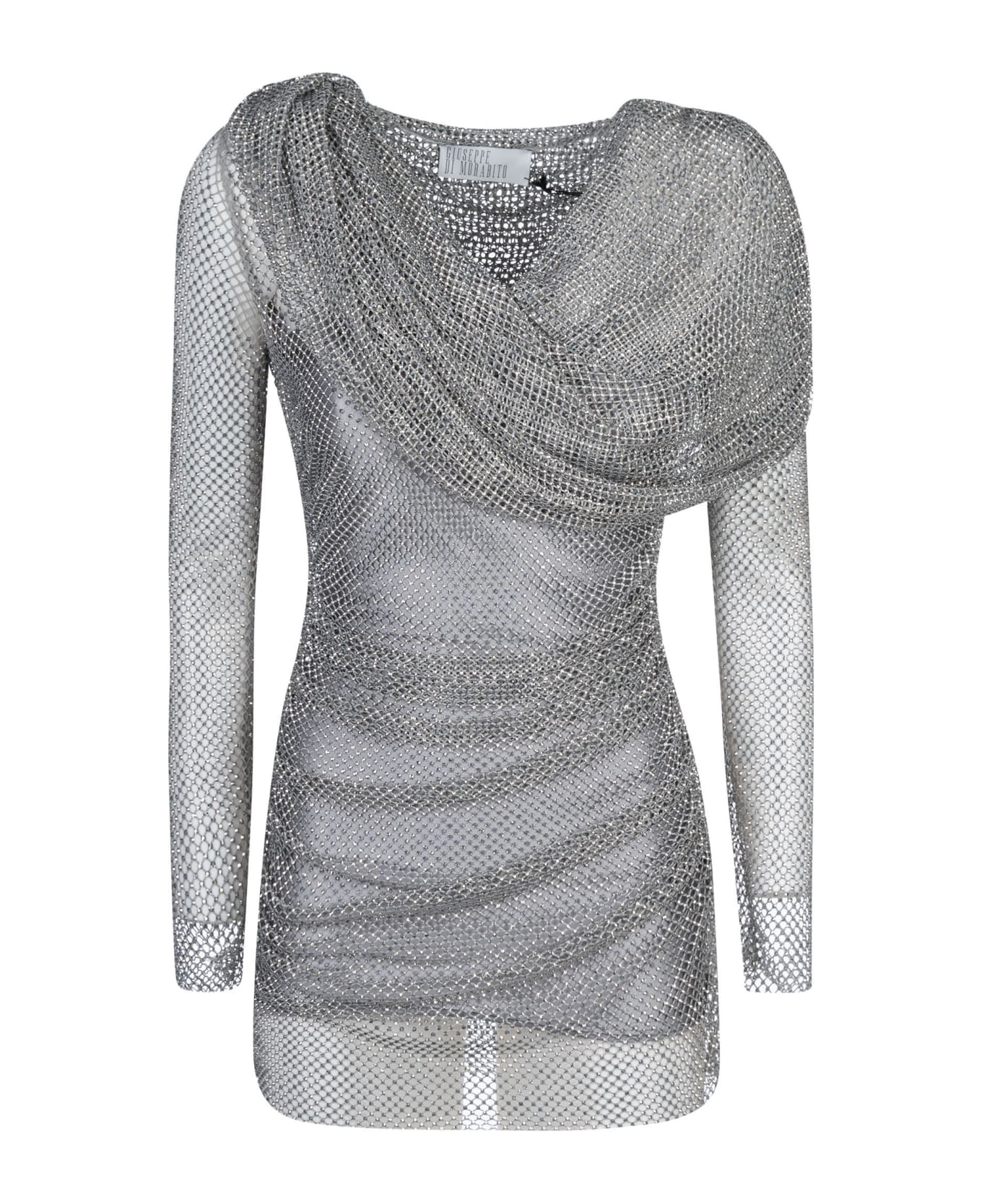 Giuseppe di Morabito Crystal Embellished See-through Longsleeved Dress - Silver