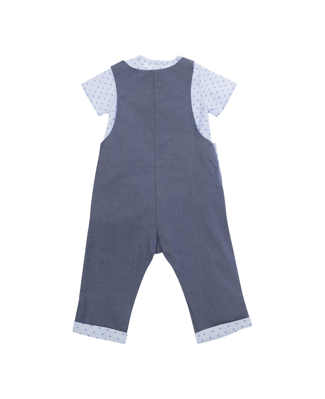 Emporio Armani Blue Dungarees With Logo Embroidery In Cotton Baby - Blu ボディスーツ＆セットアップ