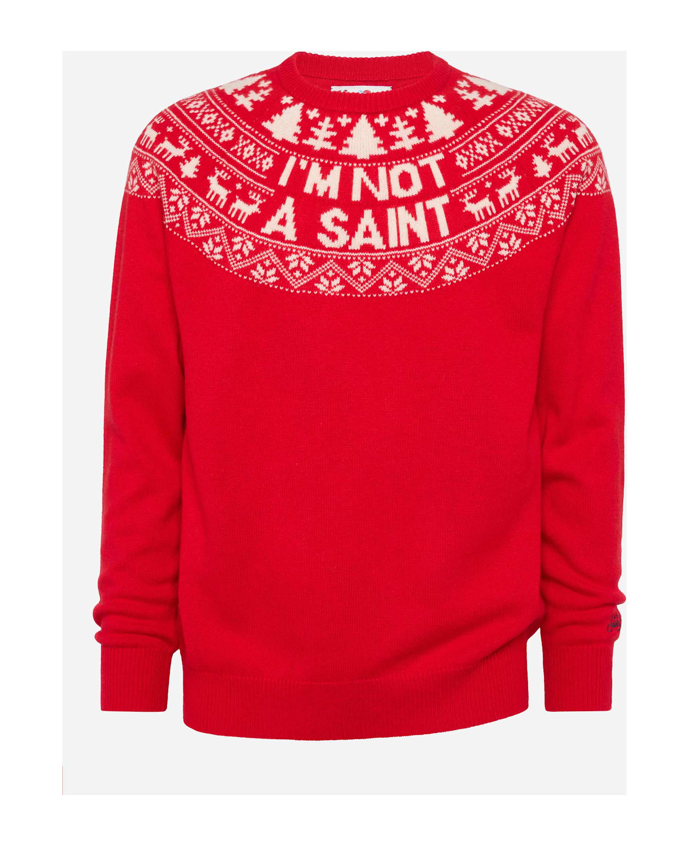 MC2 Saint Barth Red Sweater Heron With Fair Isle Jacquard And I
m Not A Saint Jacquard - RED