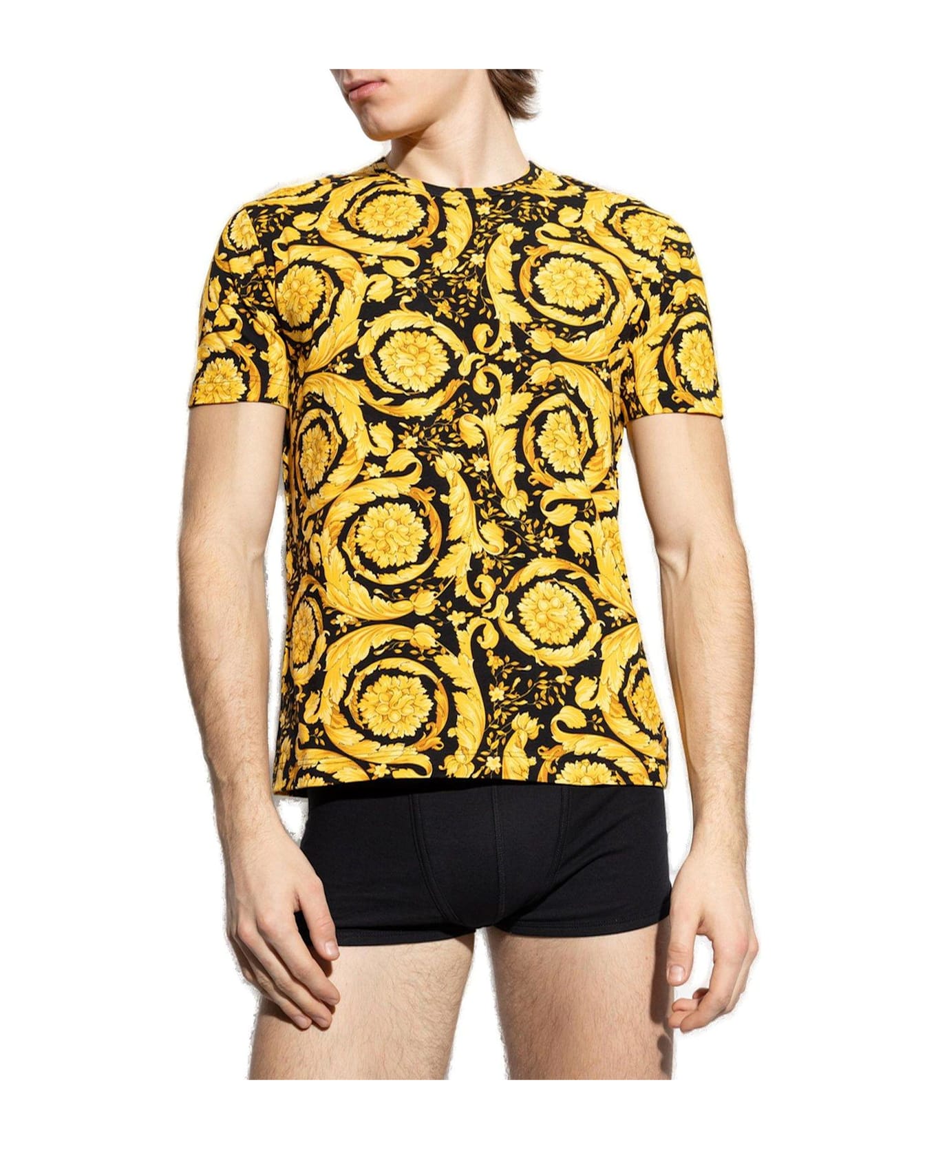 Versace Barocco-printed Crewneck T-shirt - BLACK