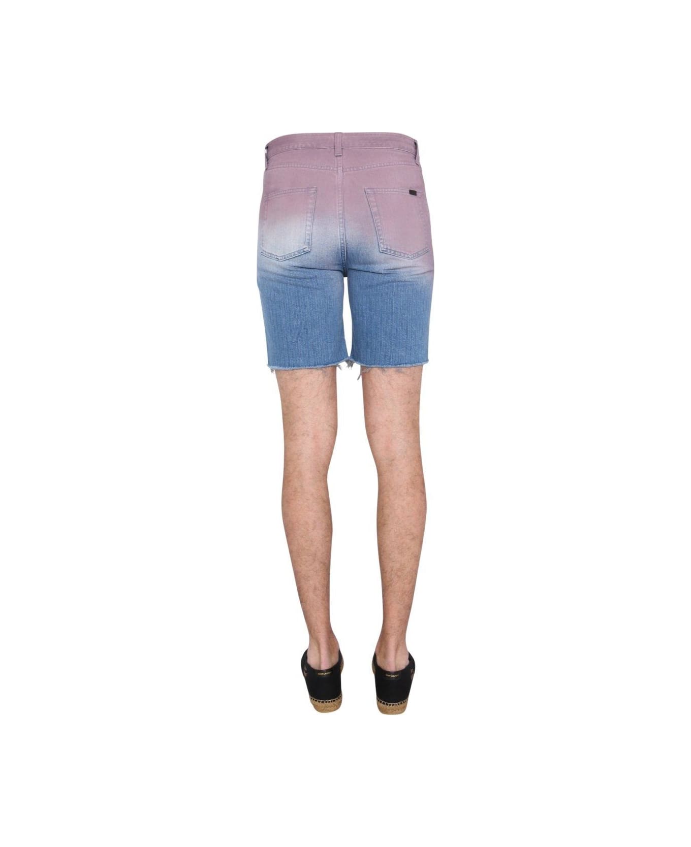 Saint Laurent Gradient Raw Edge Denim Shorts - MULTICOLOUR