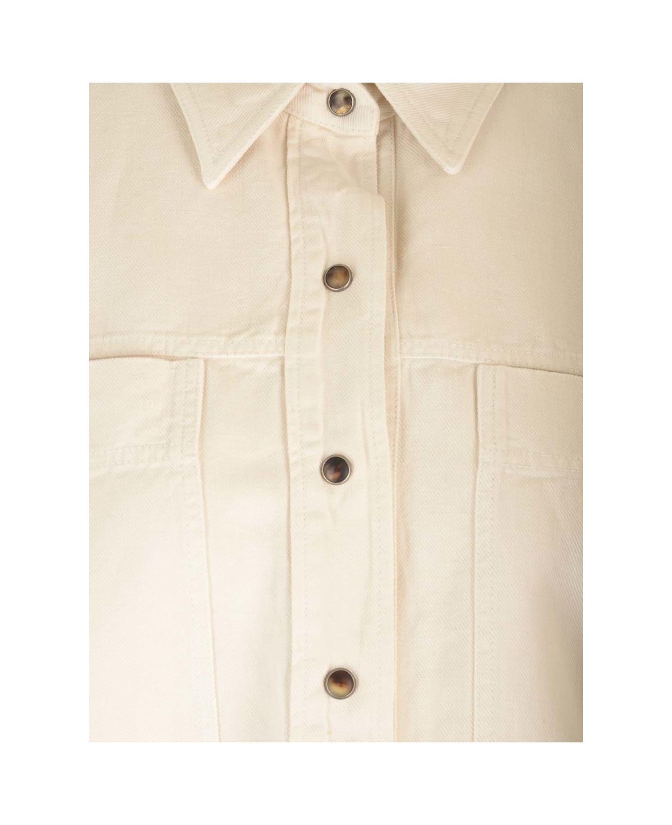 Brunello Cucinelli Cropped Shirt In Cotton And Linen - Beige
