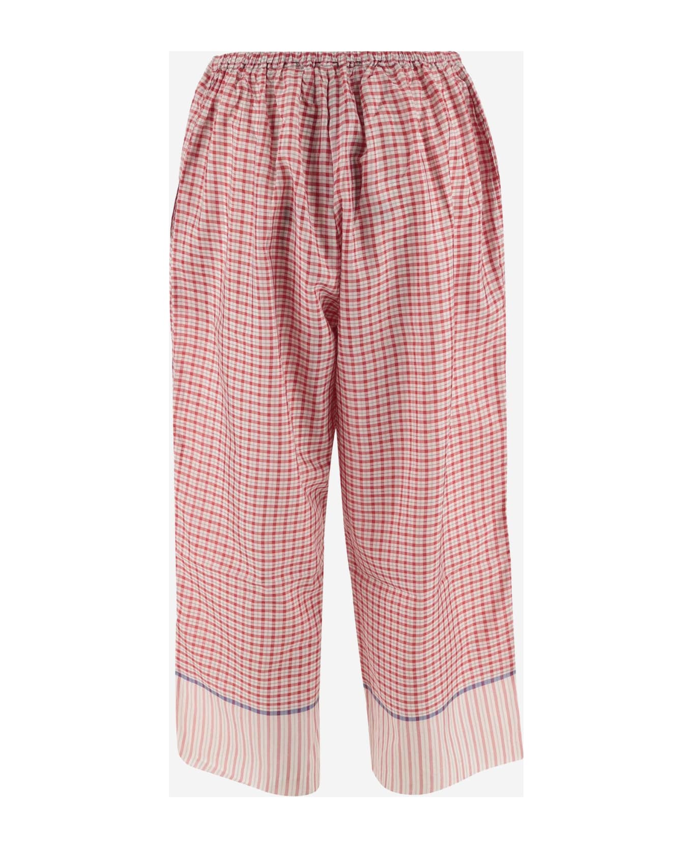 Péro Pure Silk Pants With Check Pattern - Red ボトムス