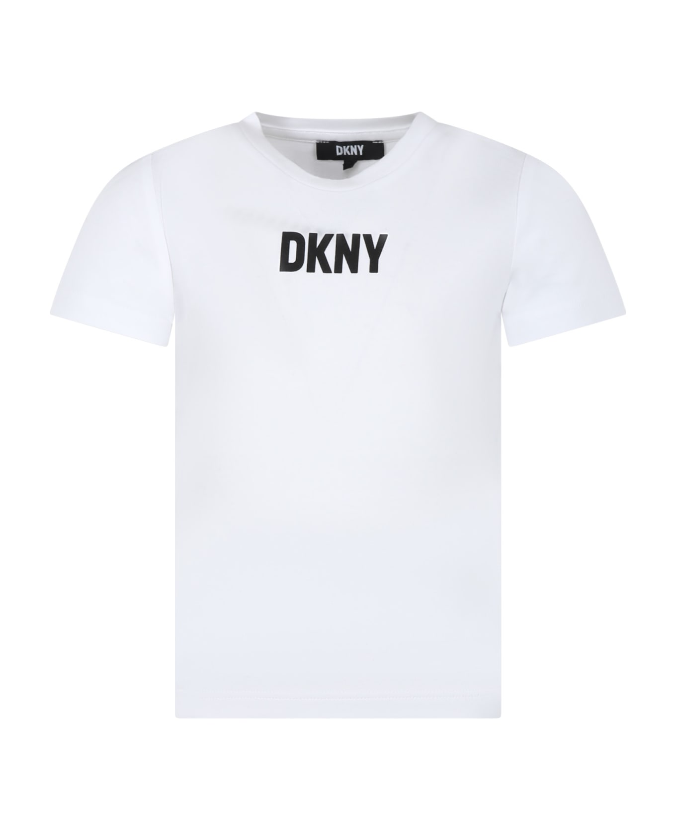 DKNY Black T-shirt For Kids With Logo - P Bianco