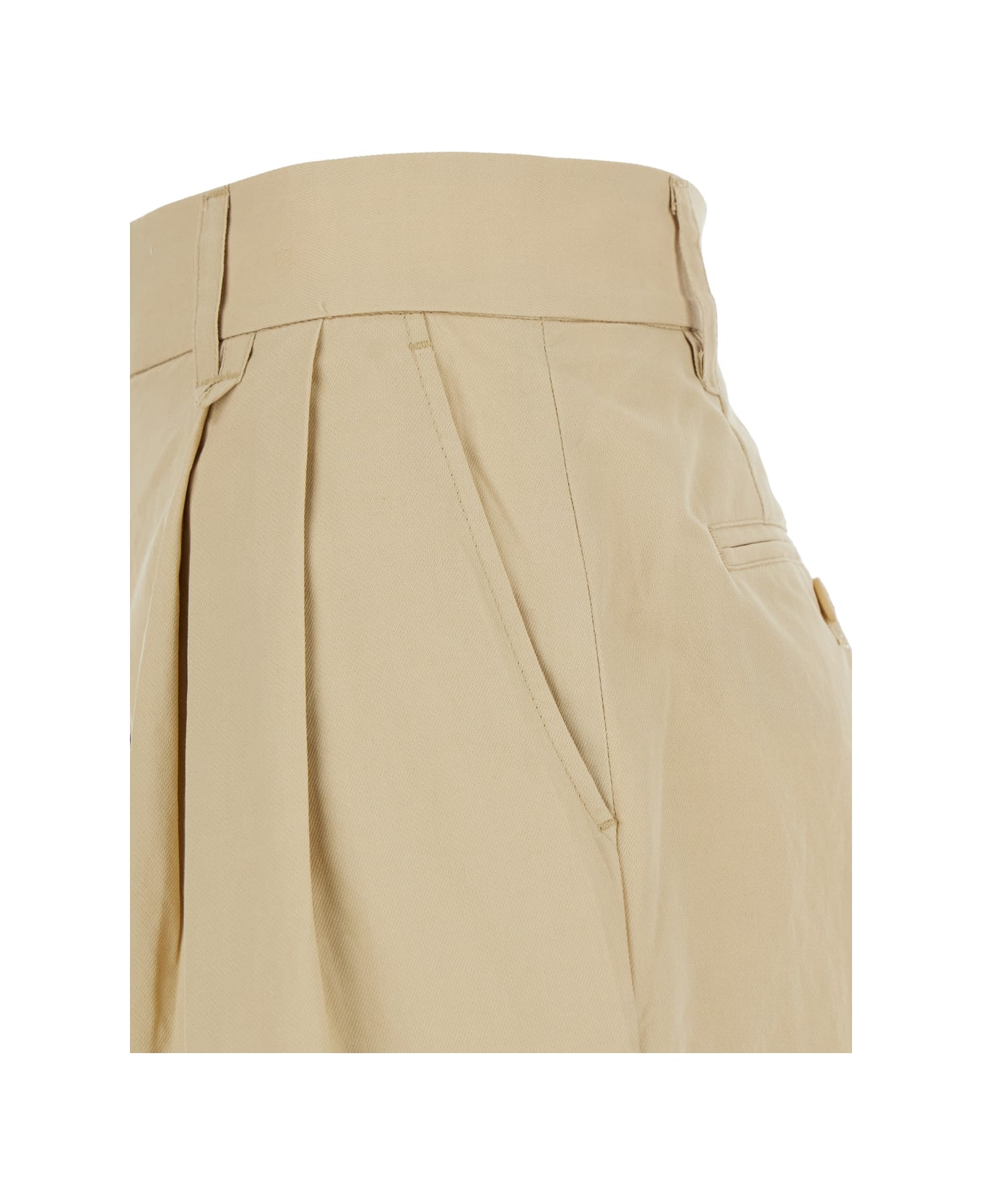 Dunst Beige Bermuda Shorts With Pinces In Cotton And Linen Woman - Beige