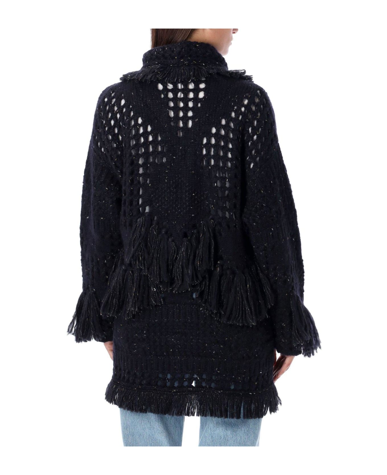 Alanui The Astral Speckle Knitted Fringed Cardigan - Midnight Blue