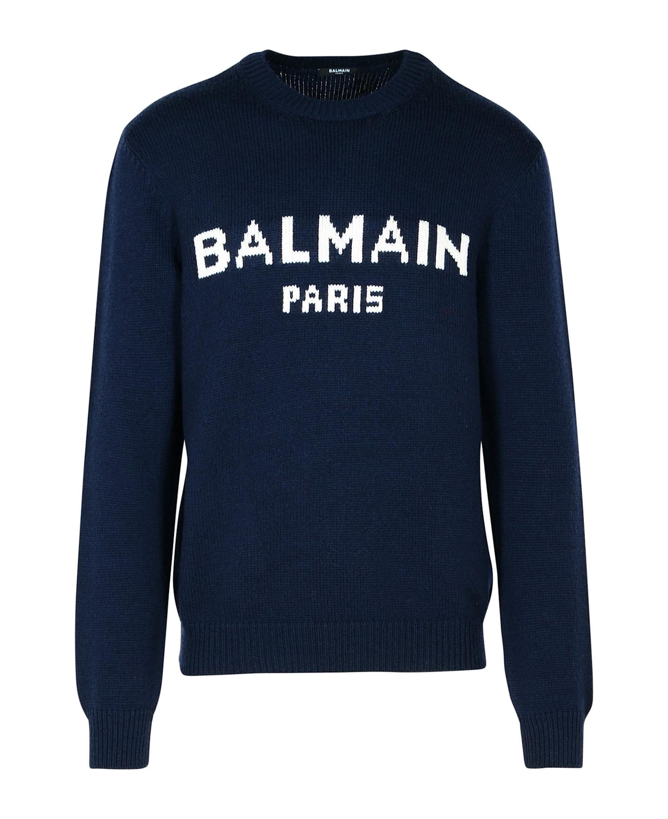 Balmain Blue Merino Wool Blend Sweater - Bleu Marine/blanc