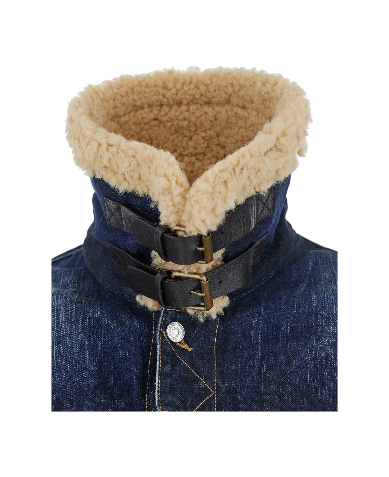 Dsquared2 Blue Jacket With Belted Fur Collar In Denim Man - Blu