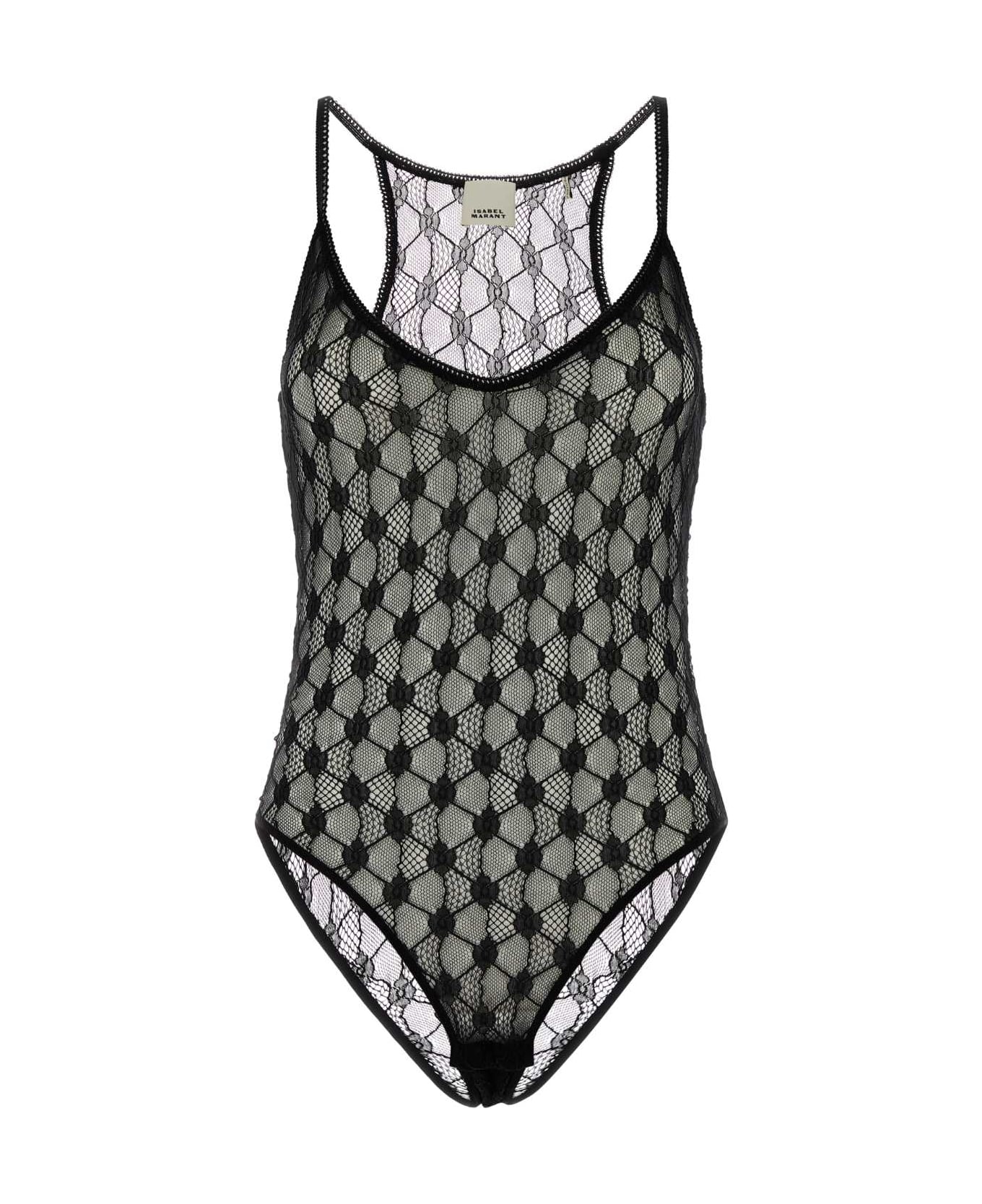 Isabel Marant Black Stretch Lace Mildy Bodysuit - BLACK