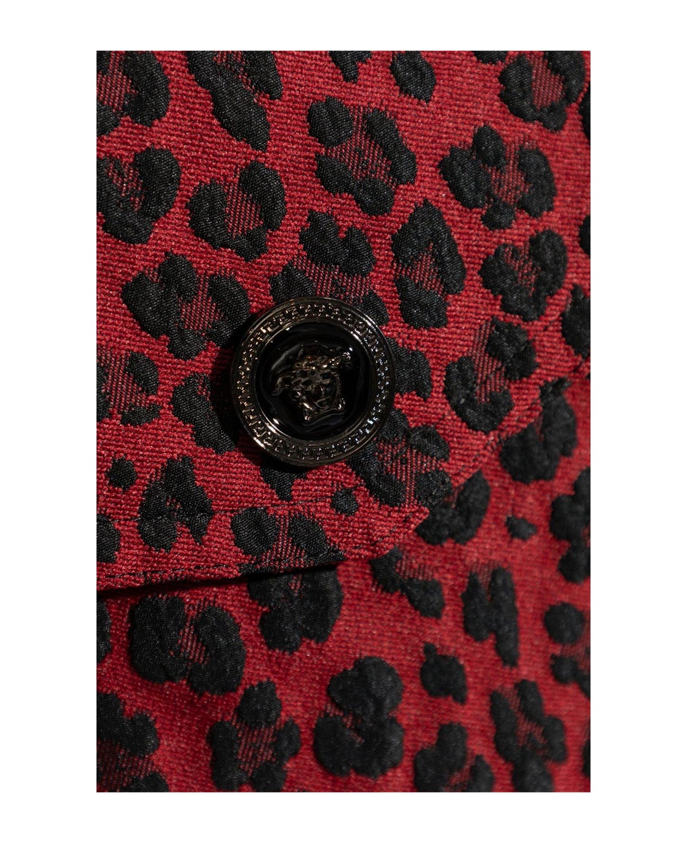 Versace Leopard-embroidered Button-up Shirt - LIPSTICK RED-BLACK