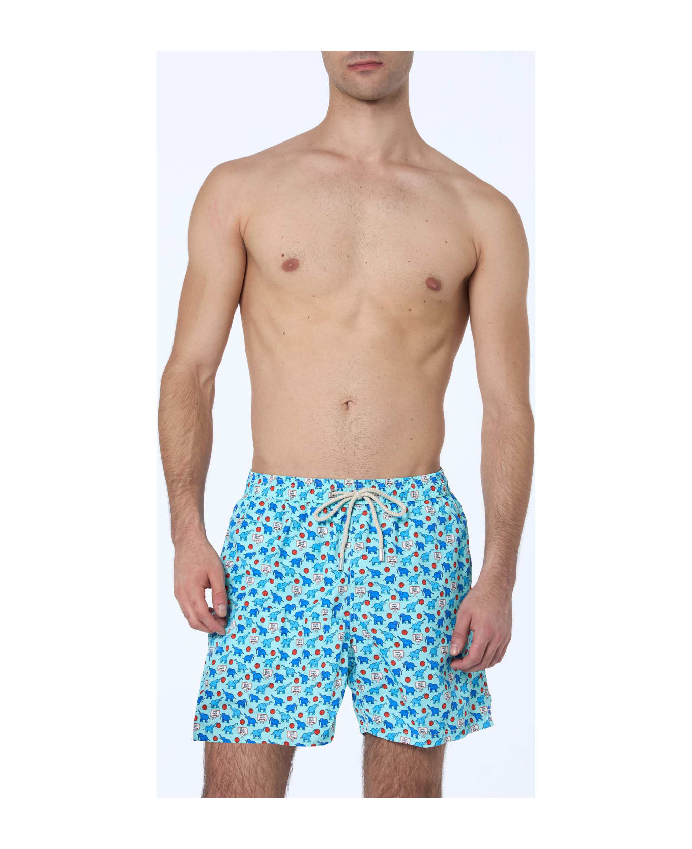 MC2 Saint Barth Man Lightweight Fabric Swim-shorts Lighting Micro Fantasy With Elephant Print - GREEN