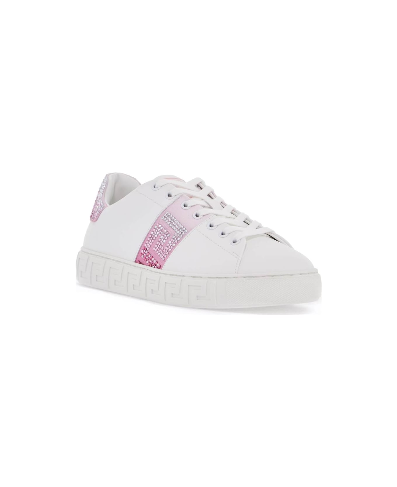 Versace 
greca Crystal Sneakers - WHITE+PASTEL PINK (White)