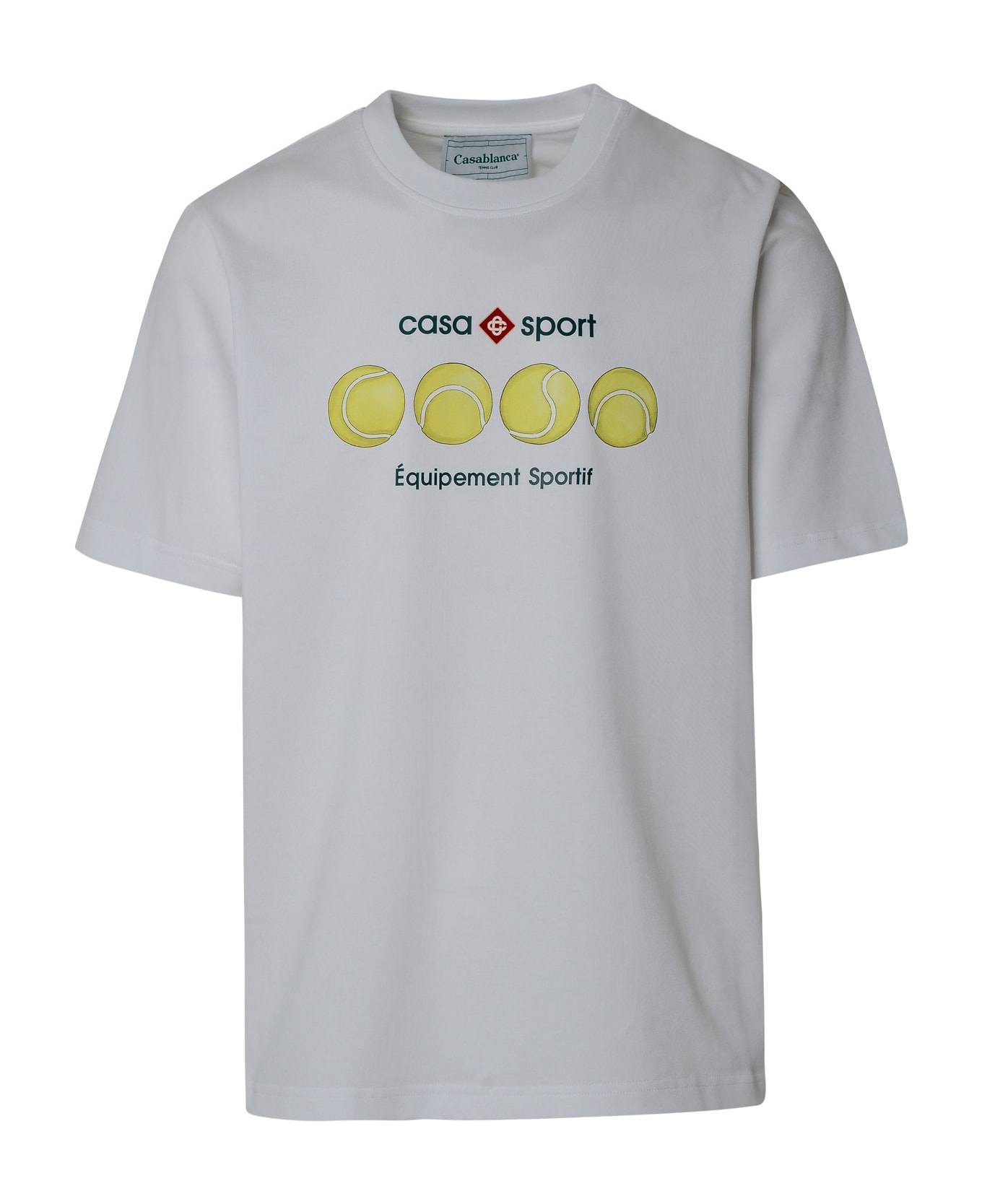 Casablanca 'casa Sport' White Organic Cotton T-shirt - Casa Sport Tennis Balls