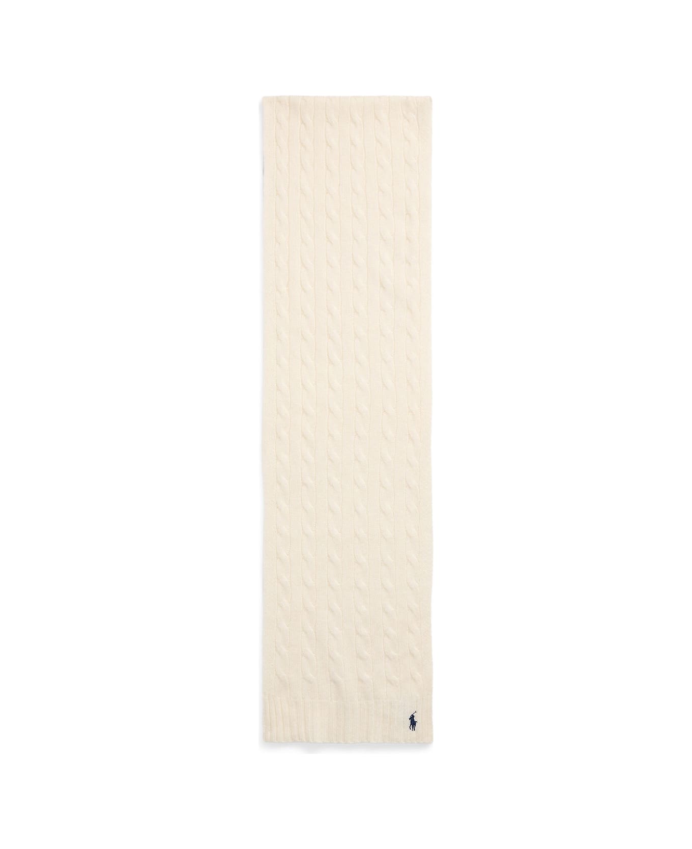 Ralph Lauren White Cable-knit Wool-cashmere Scarf - CREAM