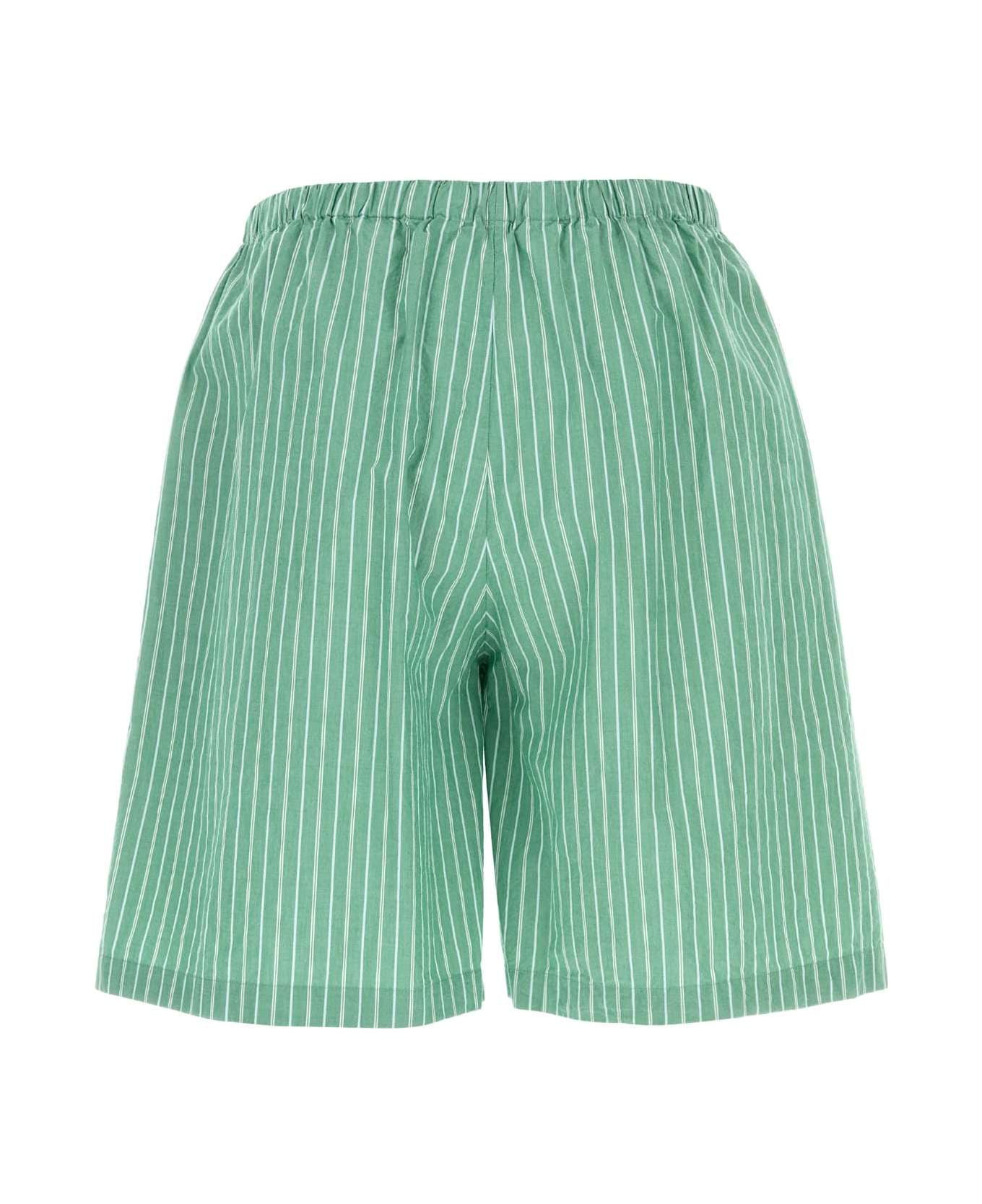 The Row Embroidered Cotton Zindel Bermuda Shorts - GREEN W/ WHITE