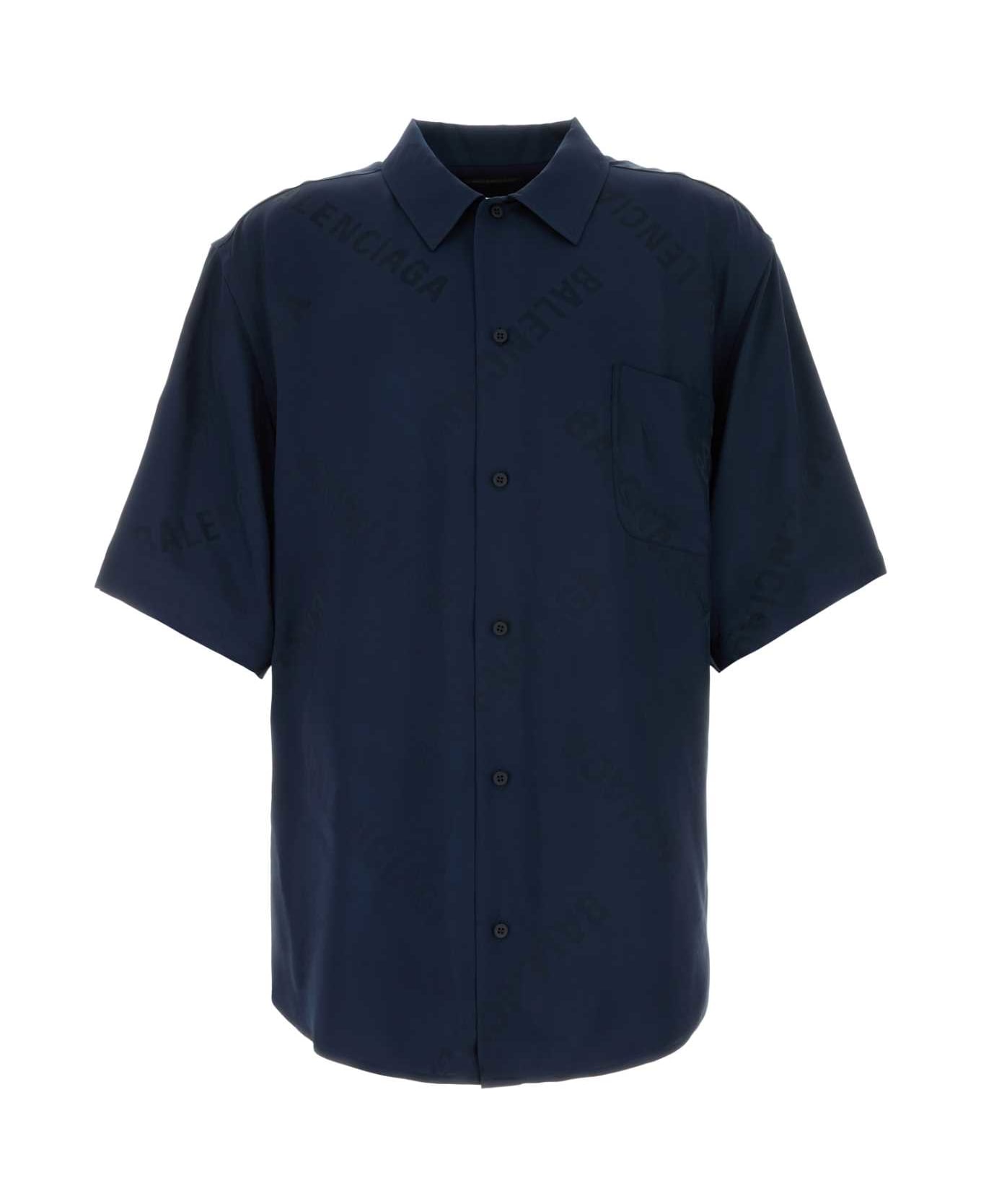 Blue Viscose Oversize Shirt - Thumbnail 2