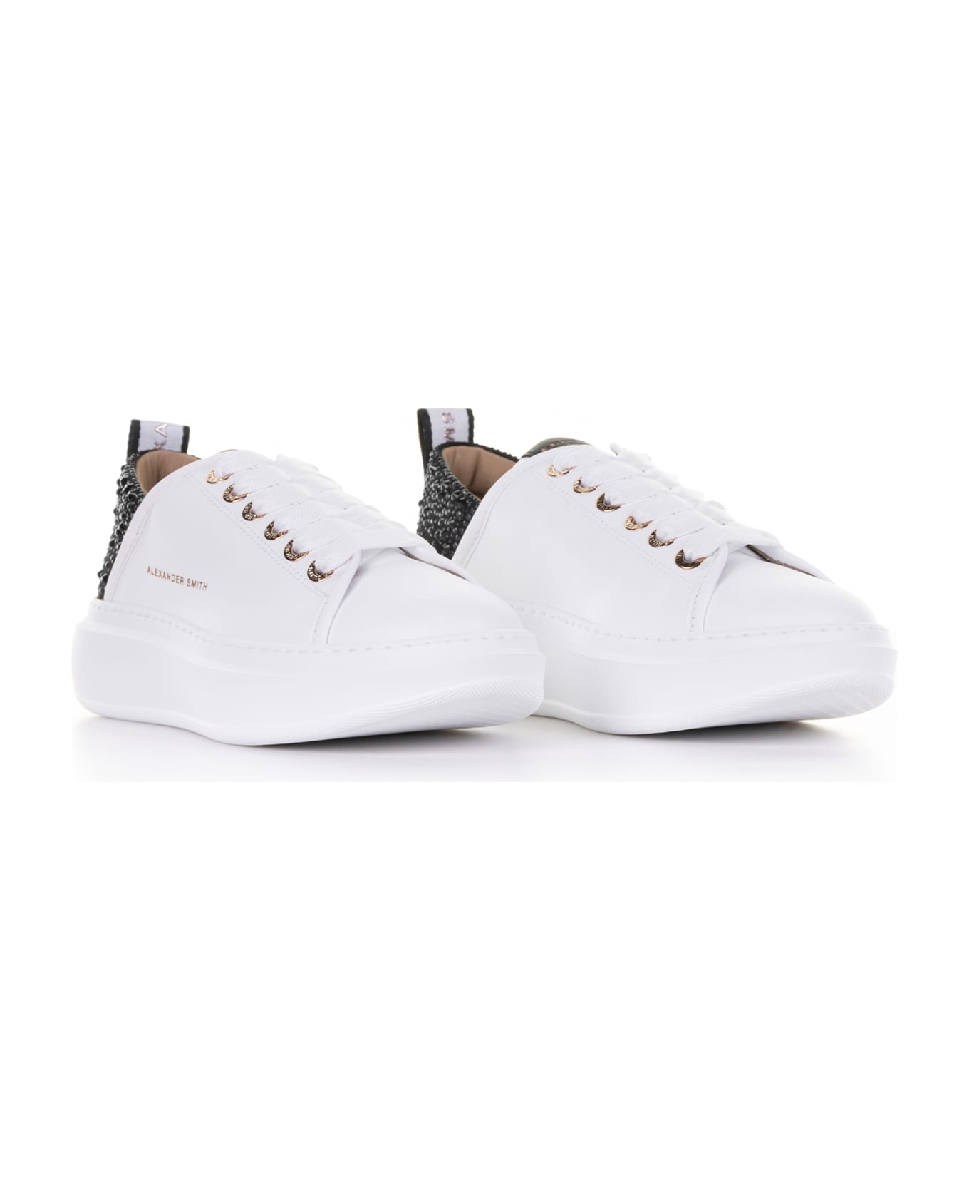 Alexander Smith London Wembley Sneaker In Leather And Rhinestones - WHITE BLACK