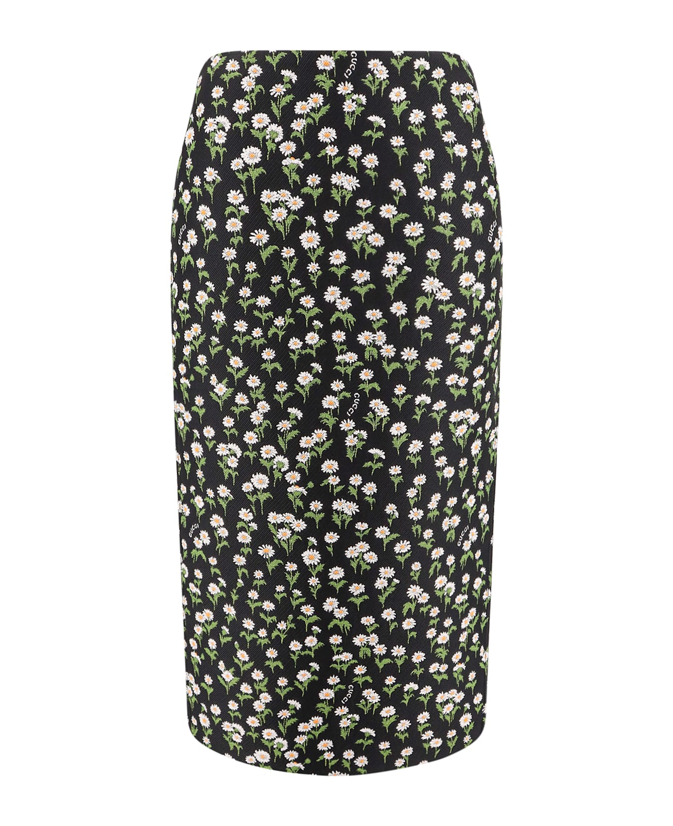 Gucci Crêpe Jacquard Midi Skirt With Floral Pattern - Black