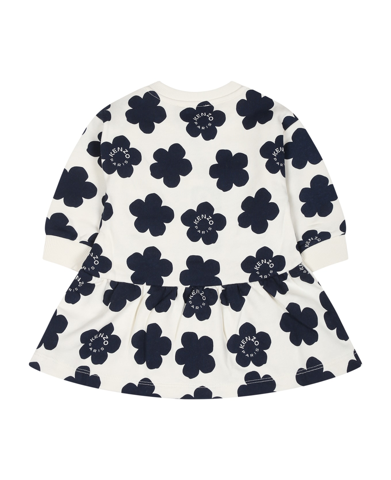Kenzo Kids White Dress For Baby Girl With Logo And Flowers - White
