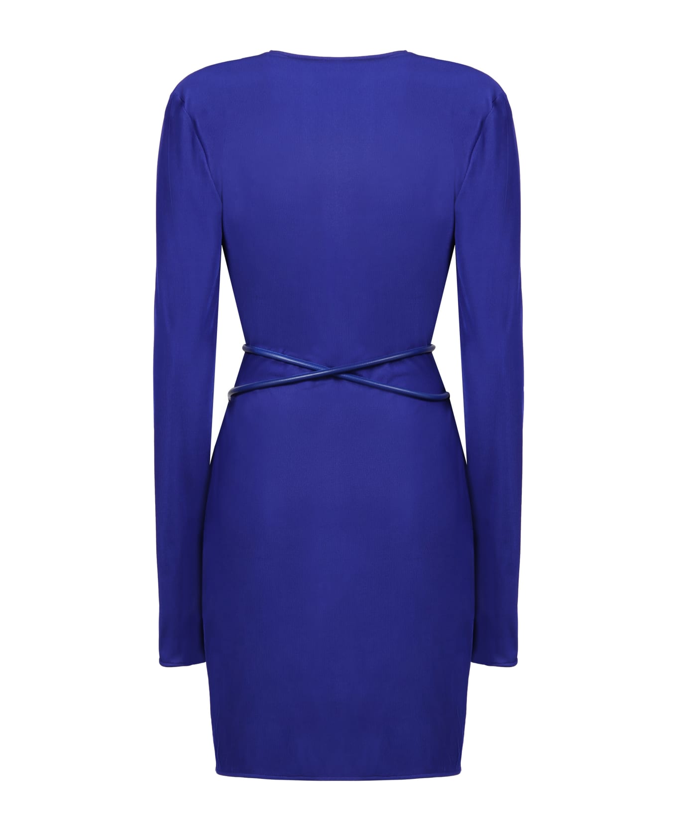 Tom Ford Leather Belt Wrap Around Mini Dress - blue