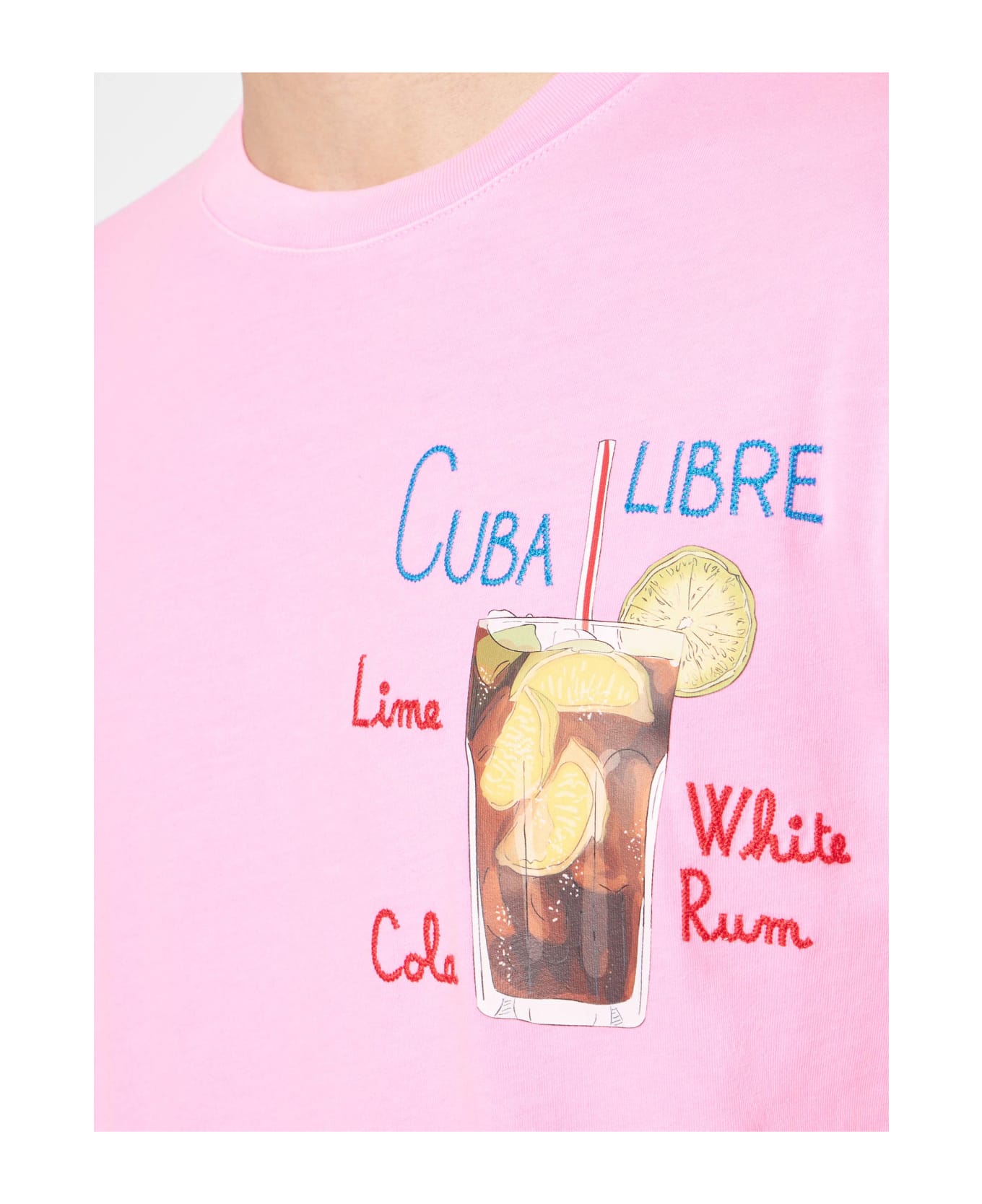 MC2 Saint Barth Man Cotton T-shirt With Cuba Libre Embroidery - FLUO