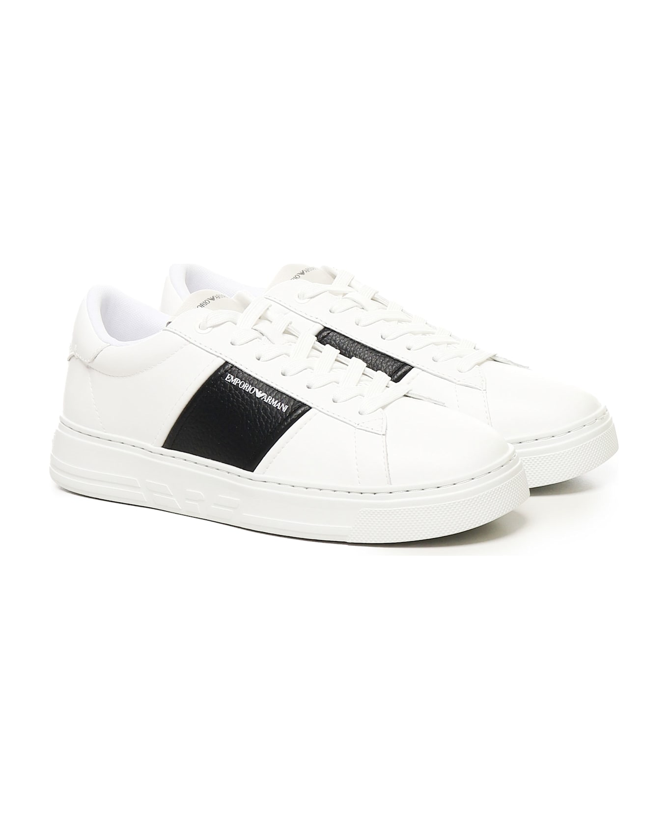 Emporio Armani Logo Sneakers - WHITE, calfskin