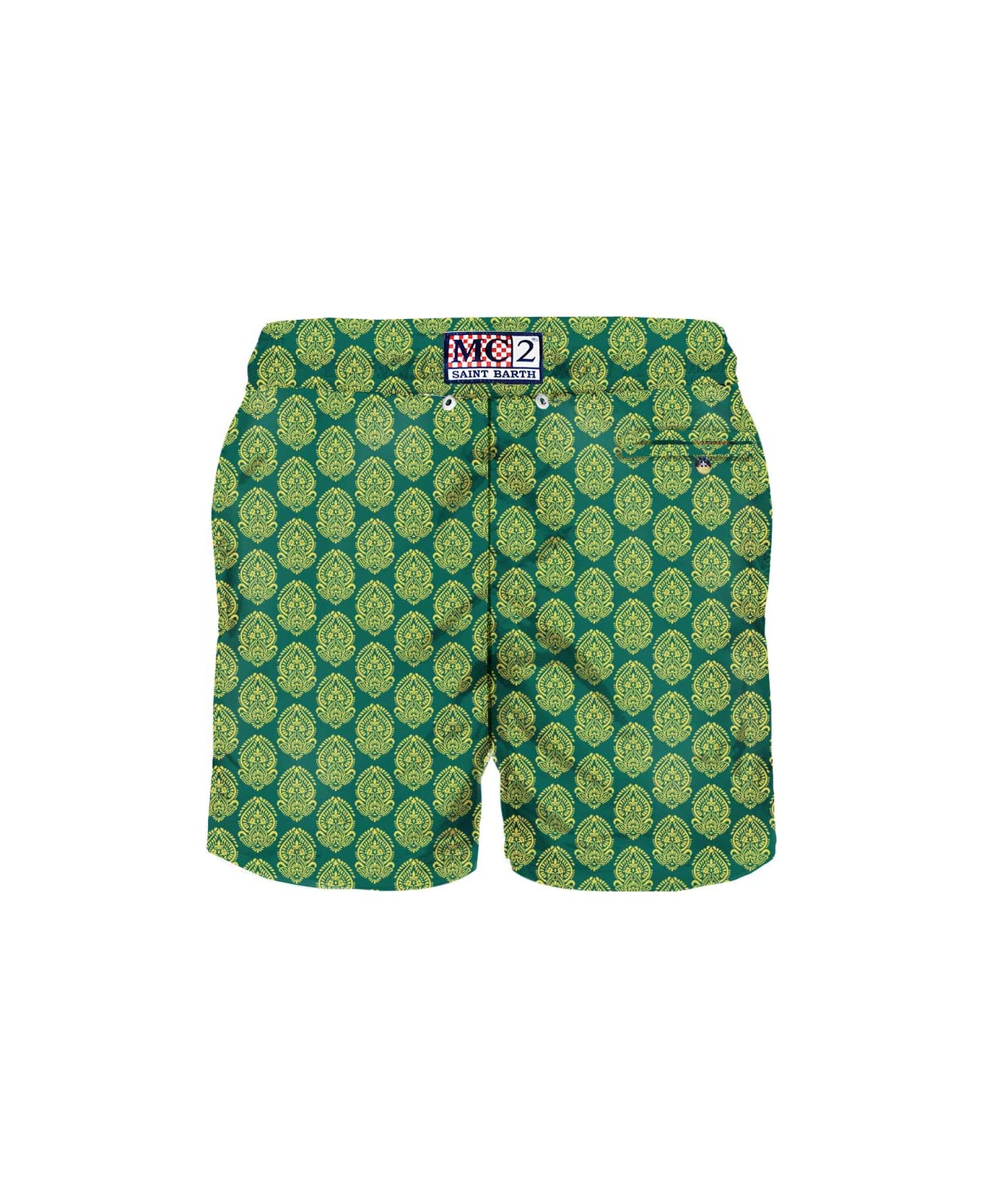 MC2 Saint Barth Light Fabric Man Swim Shorts Indian Print - GREEN