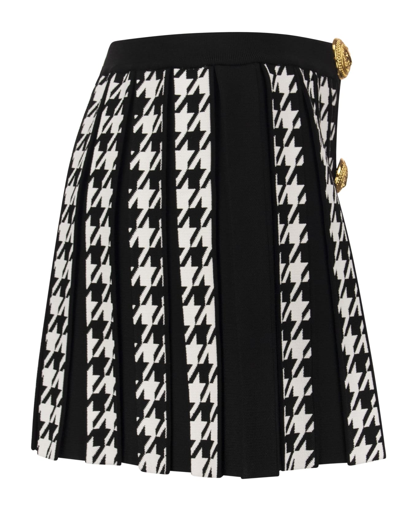 Balmain Pleated Miniskirt With Buttons - Black/white スカート