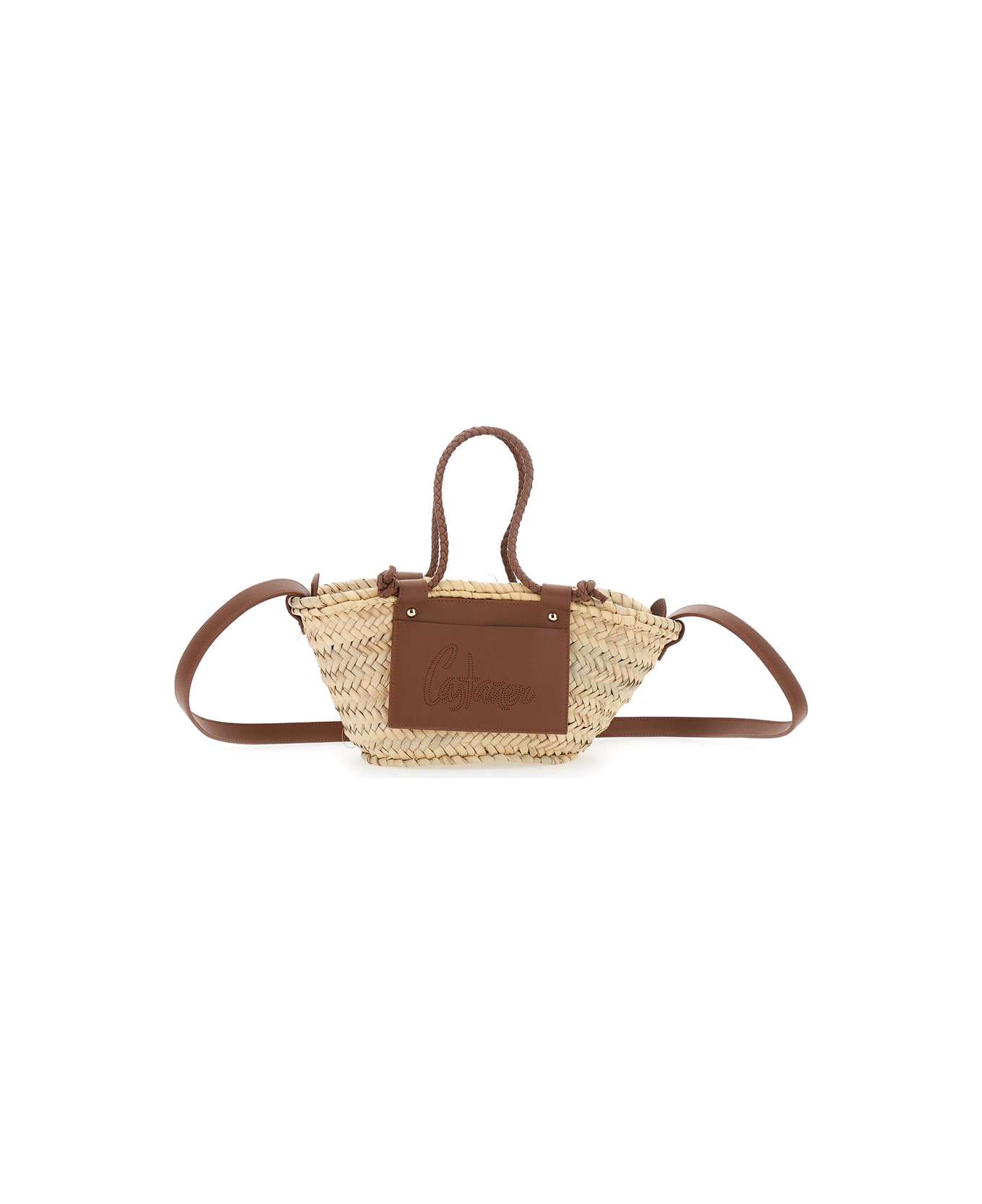 Castañer 
campania Mini/152
 Brown Tote Bag With Perforated Logo Lettering On The Front And Removable Leather Shoulder Strap In Rafia Woman - Brown