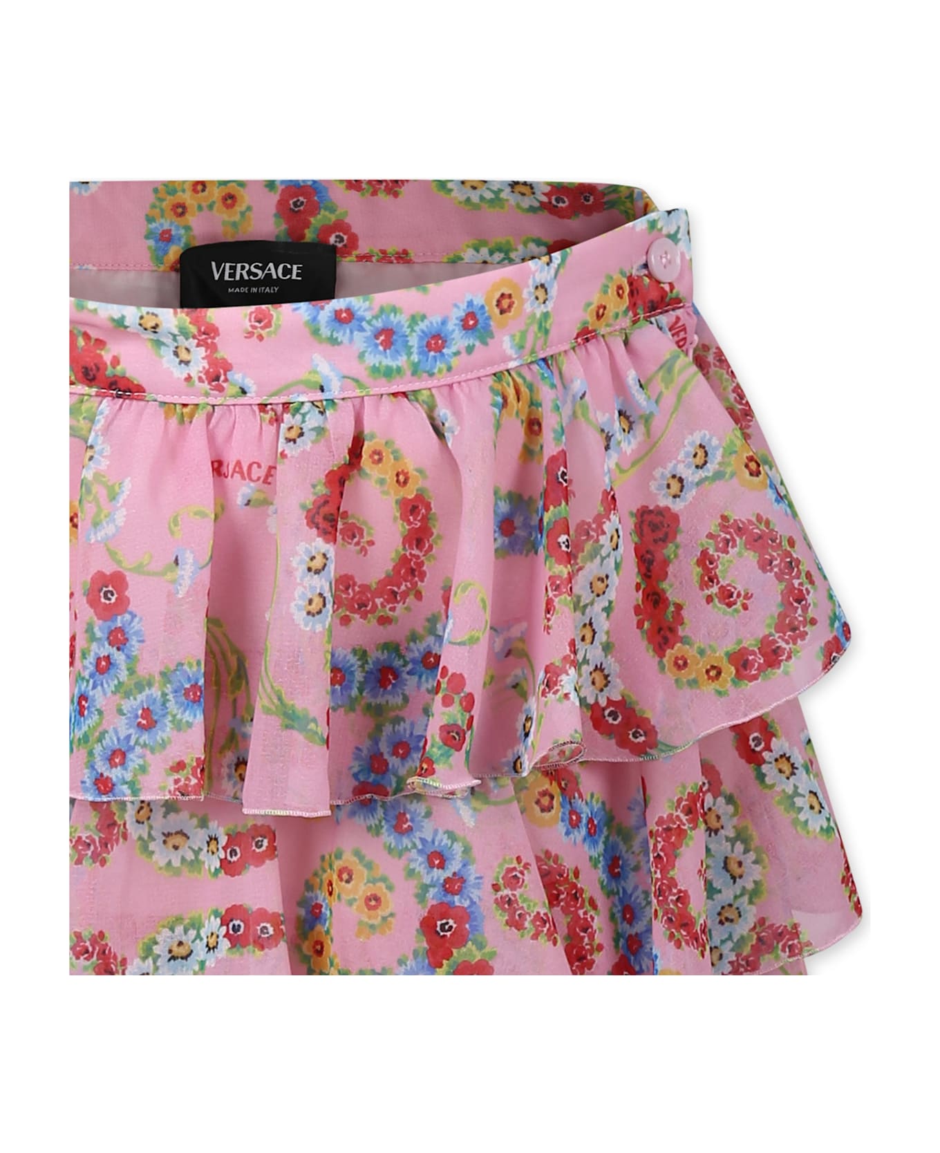 Versace Pink Skirt For Girl With Floral Swirl - Pink