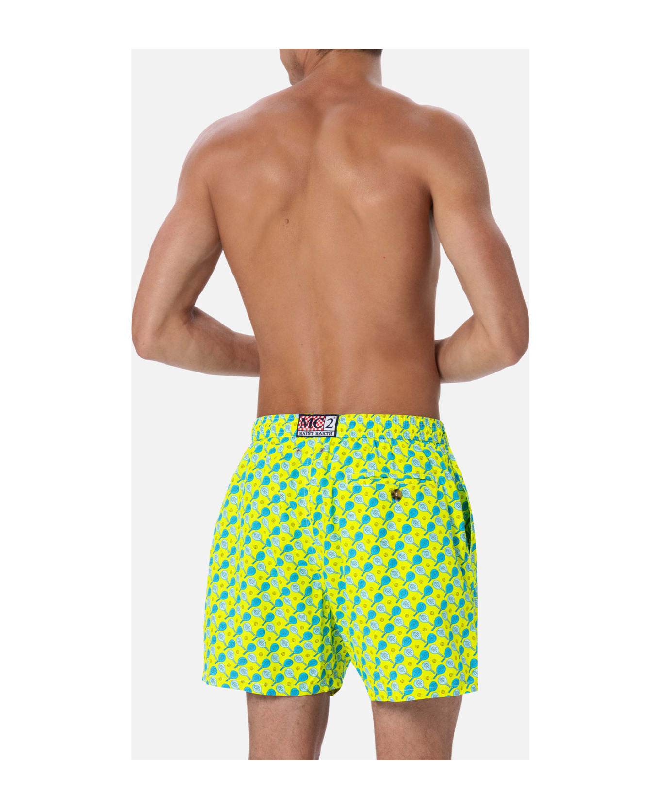 MC2 Saint Barth Man Lightweight Fabric Swim-shorts Lighting Micro Fantasy With Padel Print - YELLOW