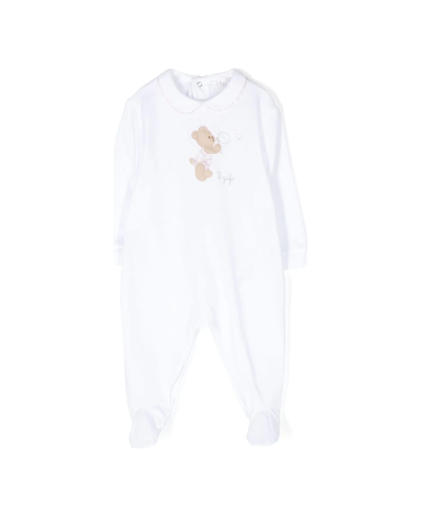 Il Gufo White Playsuit With Feet And Teddy-bear Embellishment - Pink トップス