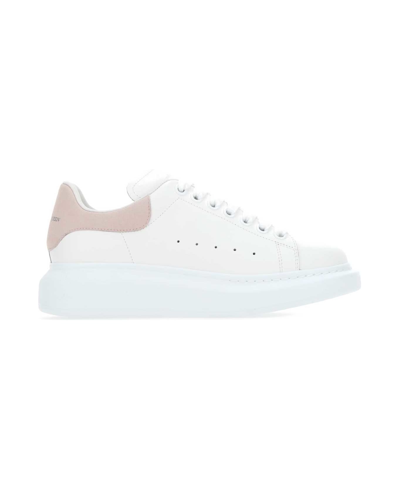 Alexander McQueen White Leather Sneakers With Powder Pink Suede Heel - 9182